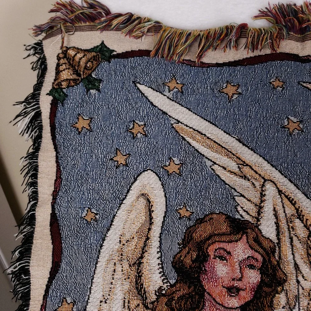 Christmas Angel Tapestry Blanket 48x53 Holiday Wall Hanging Cottagecore‎ Decor